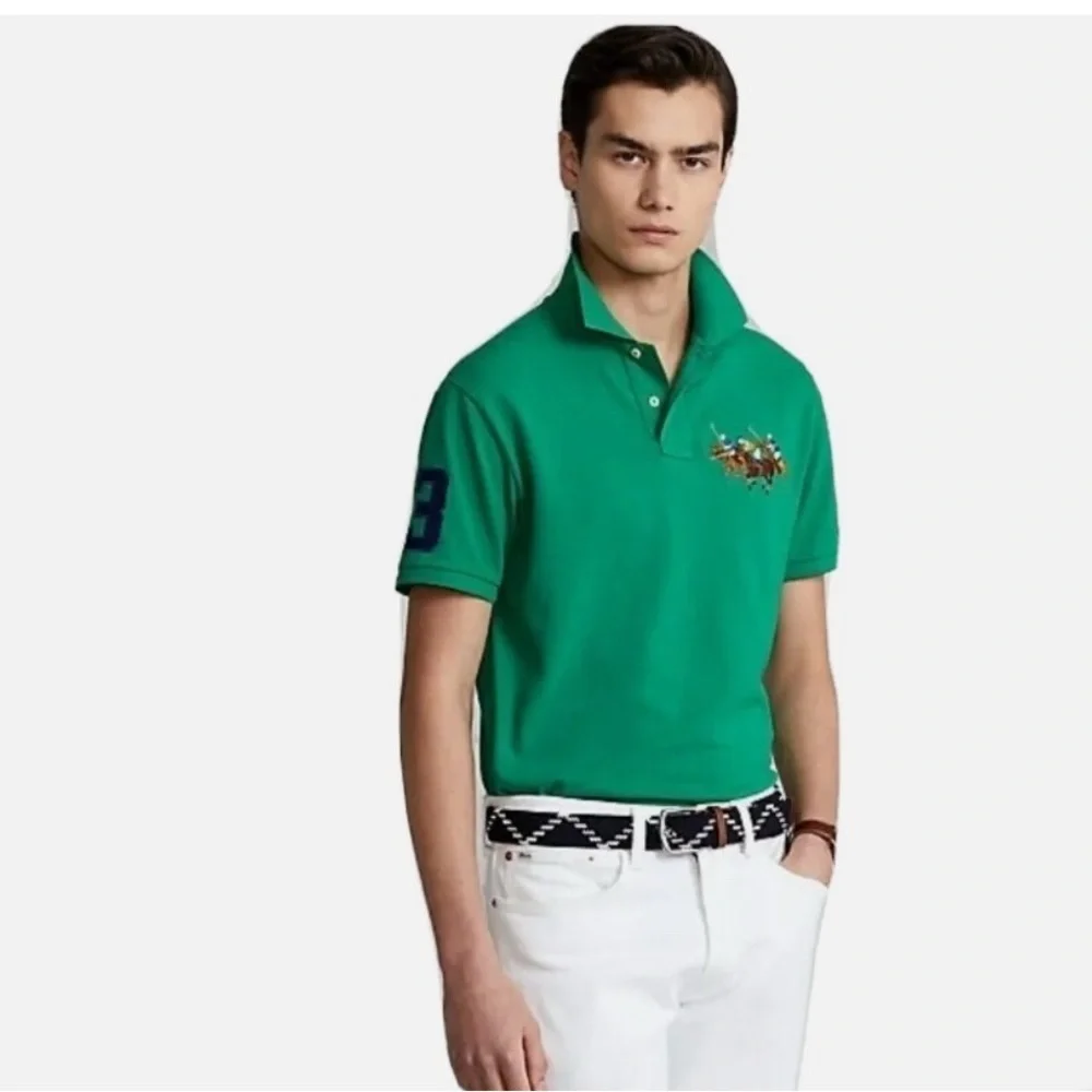 Polo Ralph Lauren Men Custom Classic Fit Mesh Polo Shirt Pony Logo‎ Siz M green